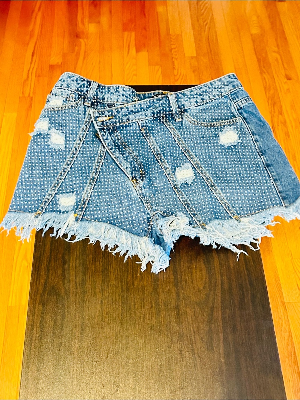 Fashion Nova Blue Studded Distressed Jean Shorts